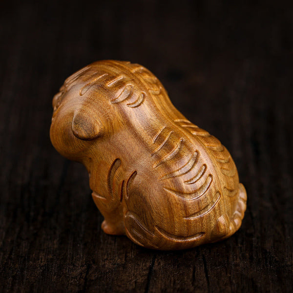 Buddha Stones Green Sandalwood Cute Tiger Animals Positive Decoration