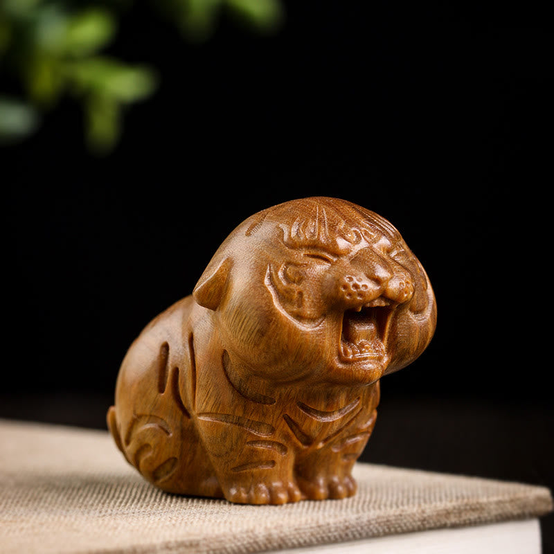 Buddha Stones Green Sandalwood Cute Tiger Animals Positive Decoration