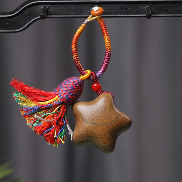 Buddha Stones Tibetan Colored Rope Green Sandalwood Star Moon Peace Key Chain