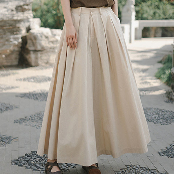 Buddha Stones Casual Plain Loose Cotton Women's Wide Leg Pants With Pockets