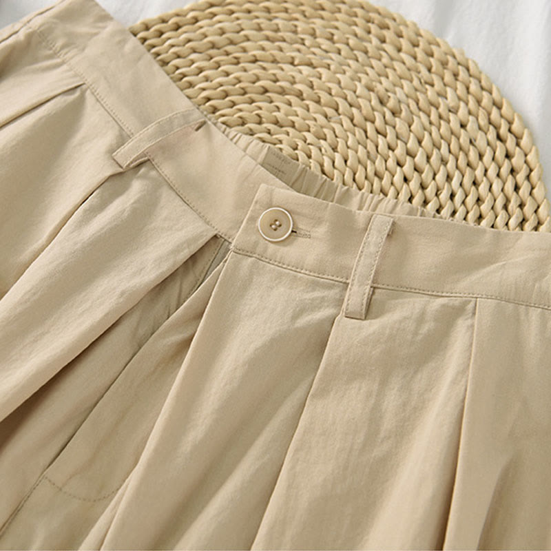 Buddha Stones Casual Plain Loose Cotton Women's Wide Leg Pants With Pockets