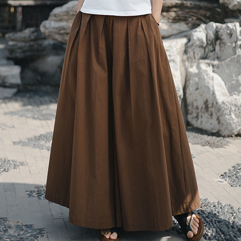 Buddha Stones Casual Plain Loose Cotton Women's Wide Leg Pants With Pockets