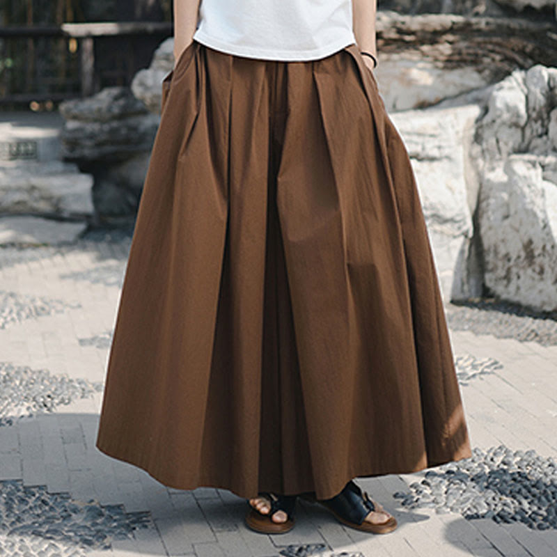 Buddha Stones Casual Plain Loose Cotton Women's Wide Leg Pants With Pockets