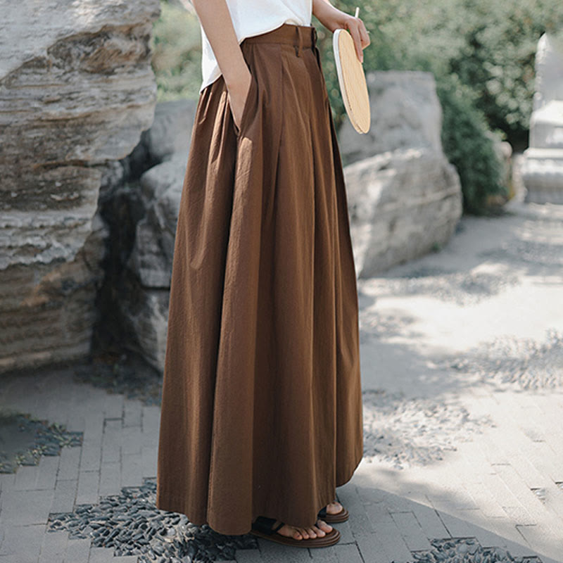 Buddha Stones Casual Plain Loose Cotton Women's Wide Leg Pants With Pockets