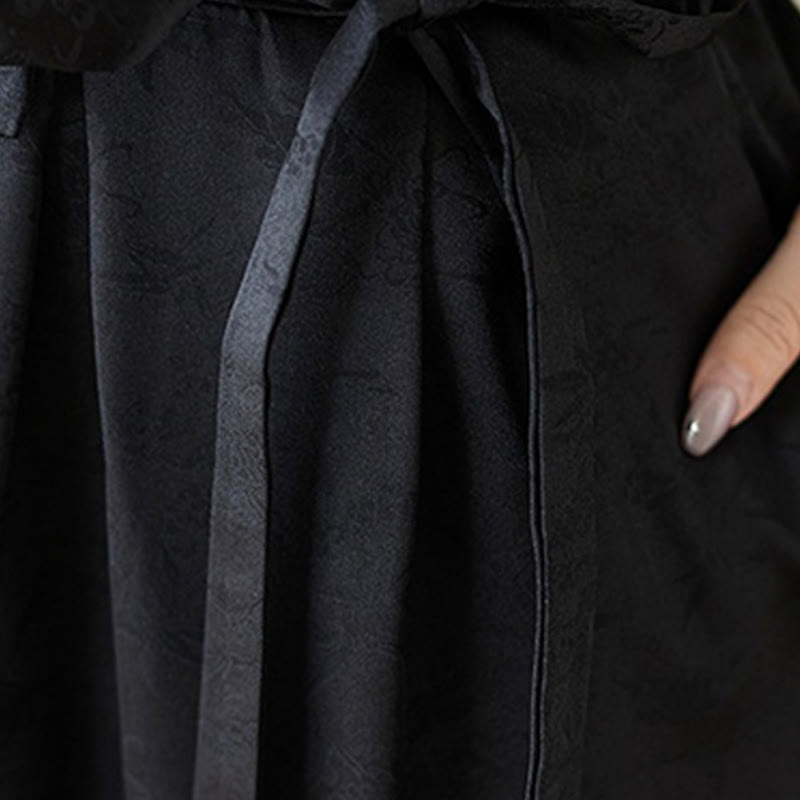 Buddha Stones Casual Jacquard Lace-up Cotton Women's Wide Leg Pants With Pockets