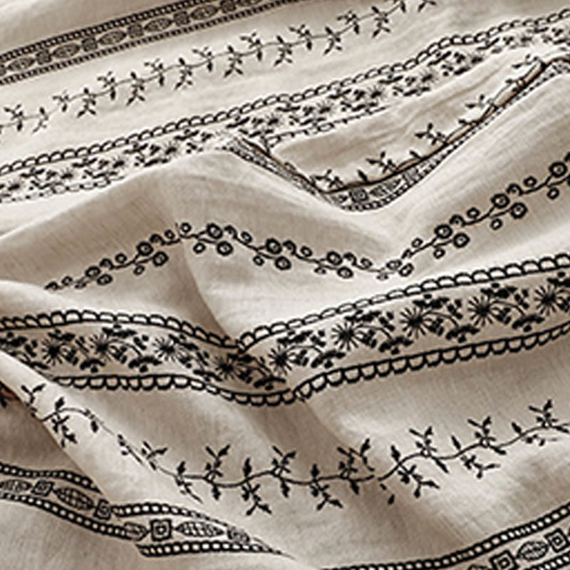 Buddha Stones Casual Vertical Printing Cotton Linen Women's Wide Leg Pants With Pockets