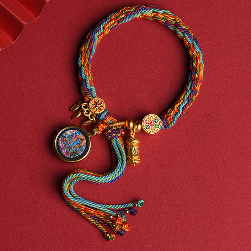Buddha Stones Thangka Tibetan Chinese Zodiac Zakiram Colorful Rope Connection String Bracelet