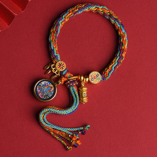 Buddha Stones Thangka Tibetan Chinese Zodiac Zakiram Colorful Rope Connection String Bracelet