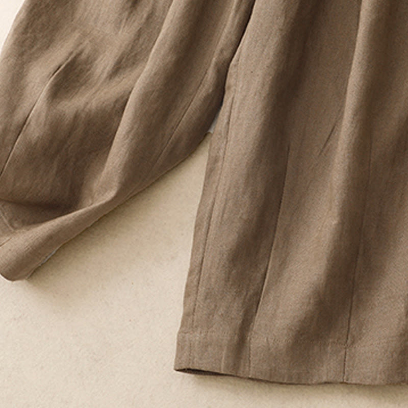 Buddha Stones Summer Plain Women's Cotton Linen Harem Pants With Pockets