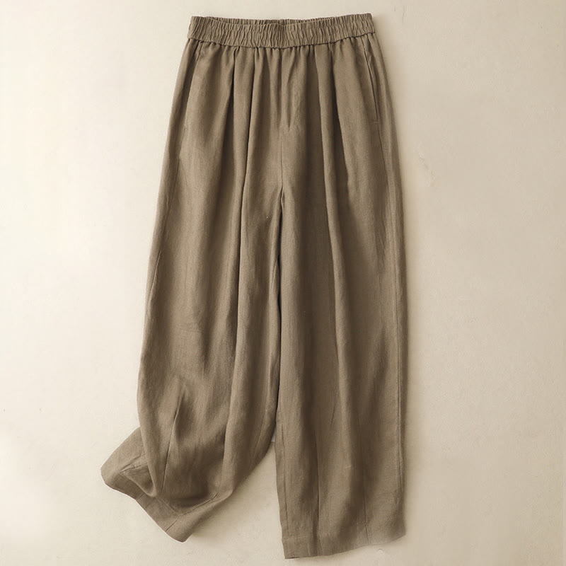 Buddha Stones Summer Plain Women's Cotton Linen Harem Pants With Pockets