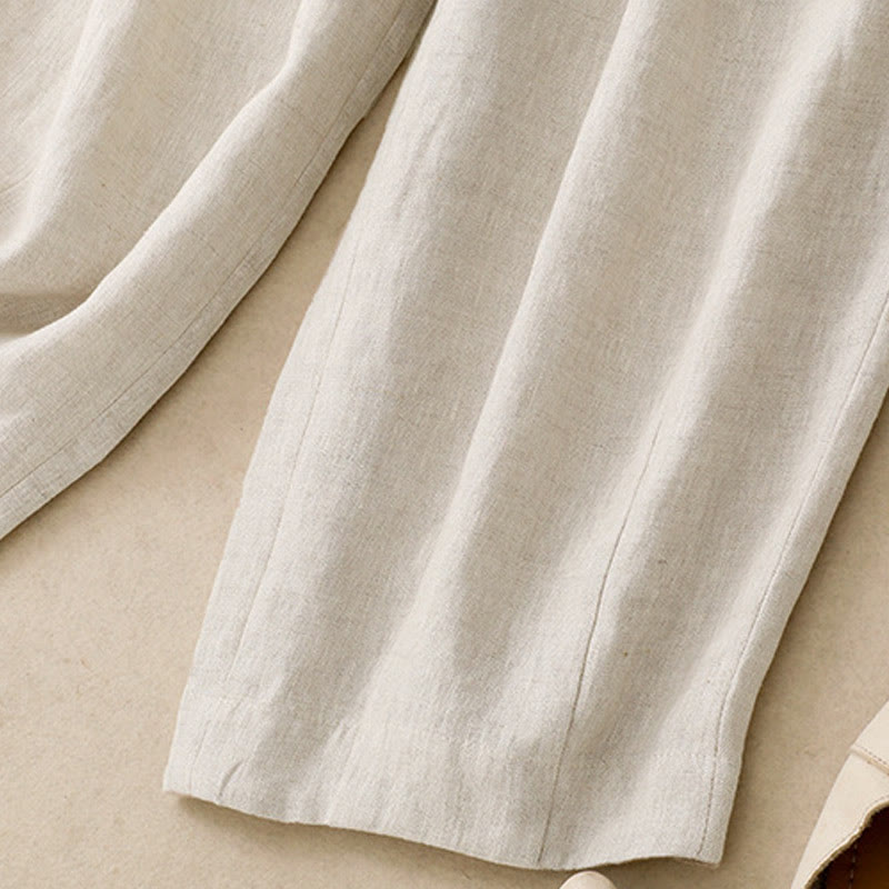 Buddha Stones Summer Plain Women's Cotton Linen Harem Pants With Pockets