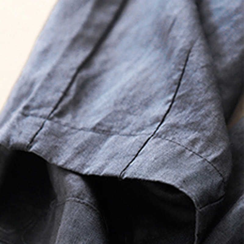 Buddha Stones Casual Plain Cropped Pants Women's Cotton Linen Harem Pants With Pockets