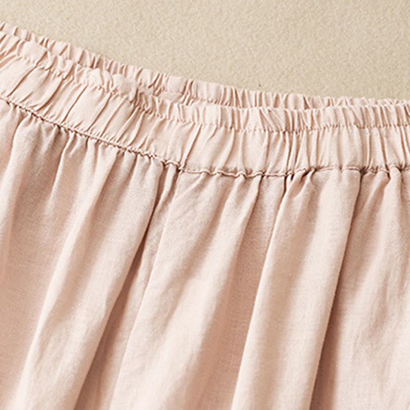 Buddha Stones Casual Plain Cropped Pants Women's Cotton Linen Harem Pants With Pockets