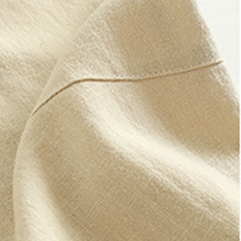 Buddha Stones Pure Color Buttons Women's Linen Pants With Pockets