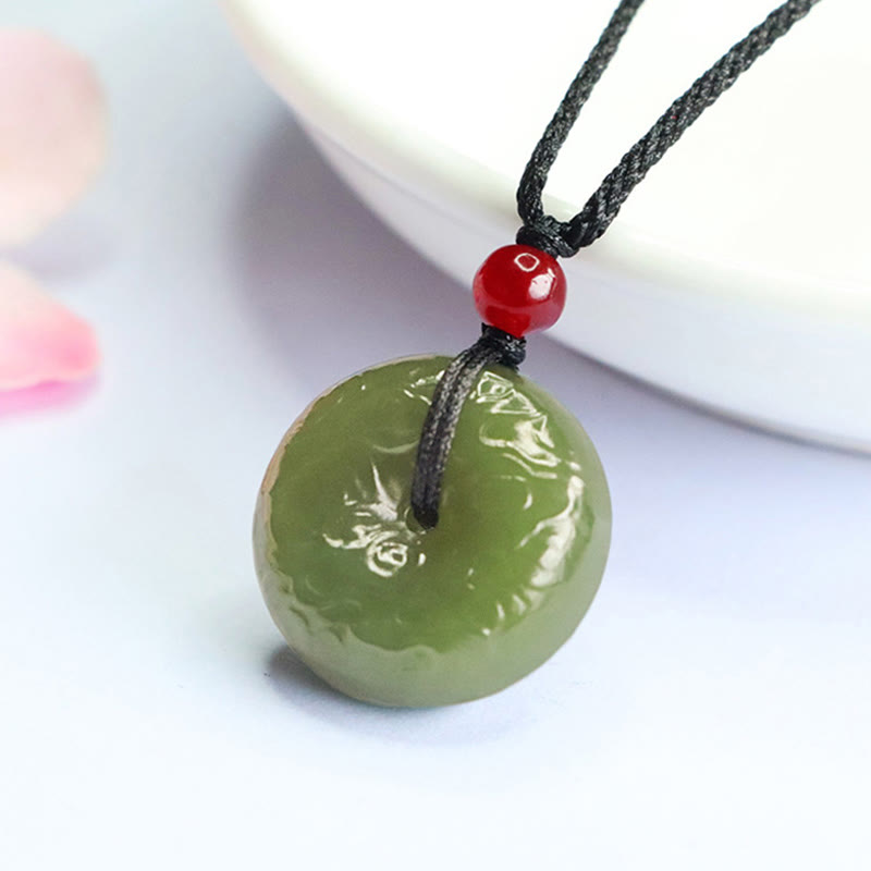 Buddha Stones Peace Buckle Auspicious Clouds Cyan Jade Necklace Luck Pendant