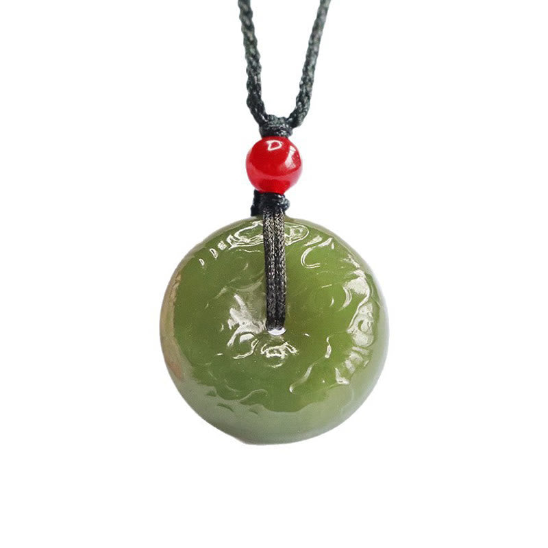 Buddha Stones Peace Buckle Auspicious Clouds Cyan Jade Necklace Luck Pendant