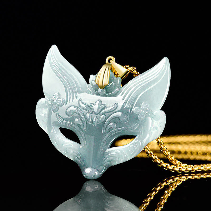 Buddha Stones Fox Mask Jade Titanium Steel Necklace Luck Pendant