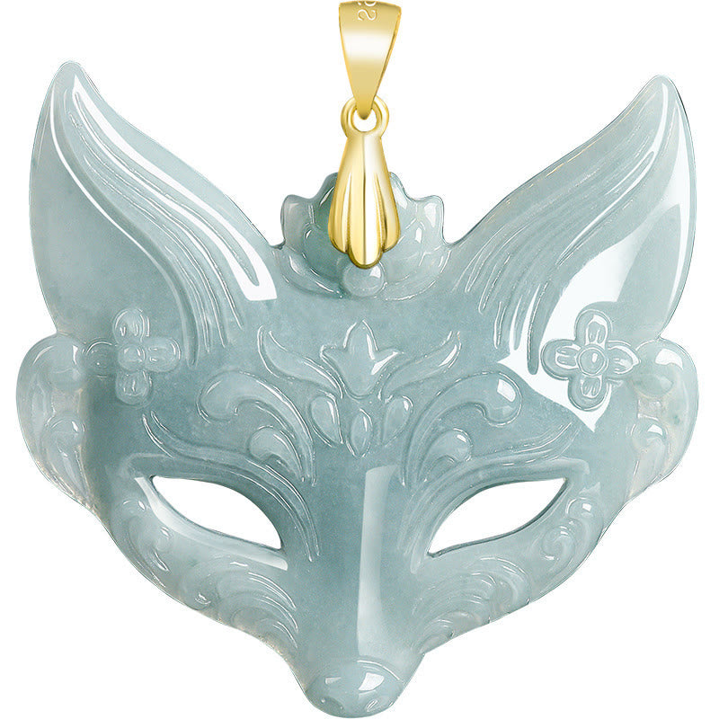 Buddha Stones Fox Mask Jade Titanium Steel Necklace Luck Pendant