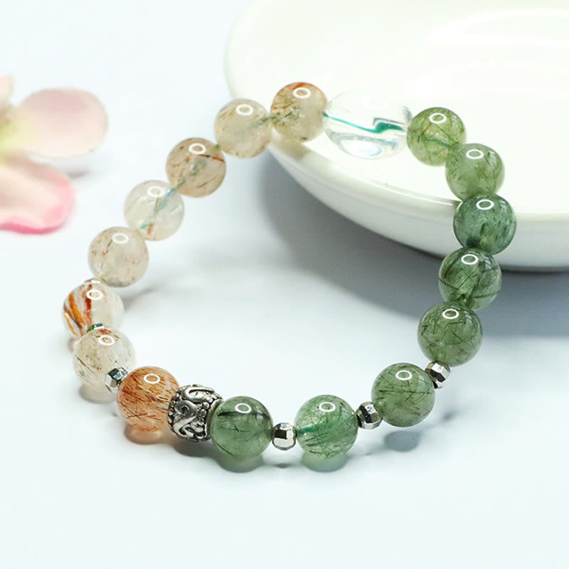 Buddha Stones Natural Green Rutilated Quartz Super Seven Crystal Wealth Bracelet