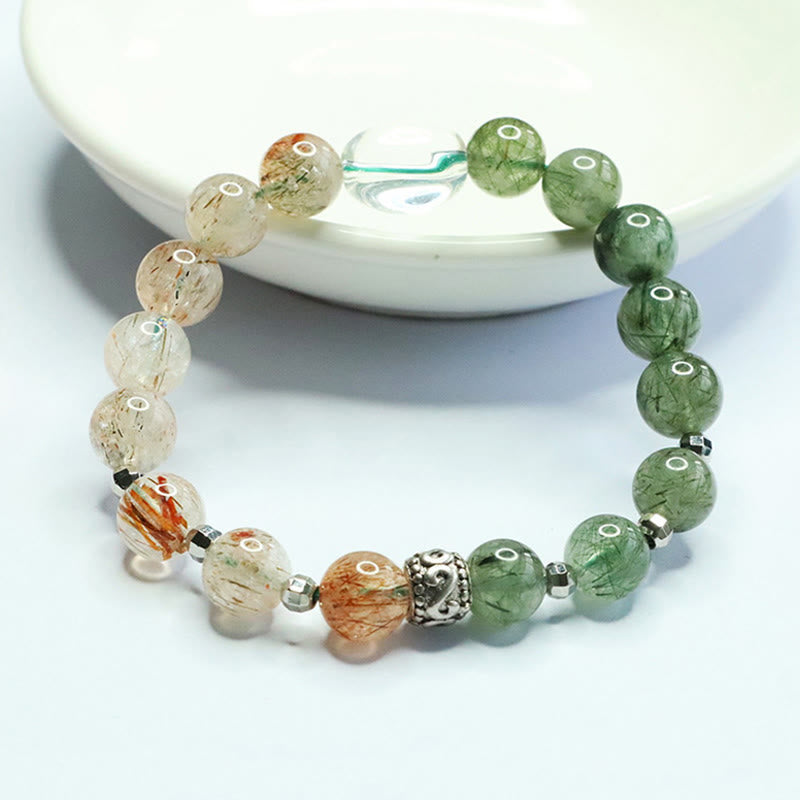 Buddha Stones Natural Green Rutilated Quartz Super Seven Crystal Wealth Bracelet