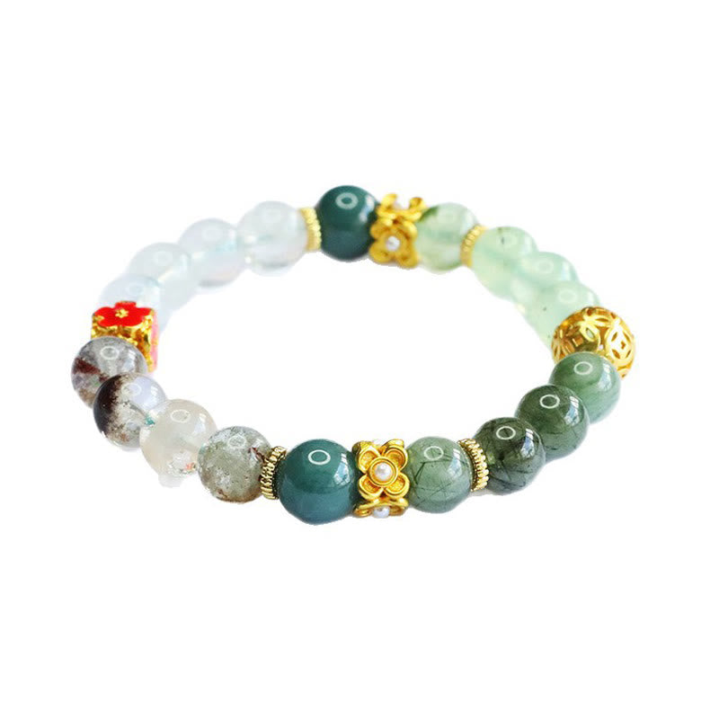 Buddha Stones Natural Green Phantom White Crystal Jade Beads Lucky Bracelet