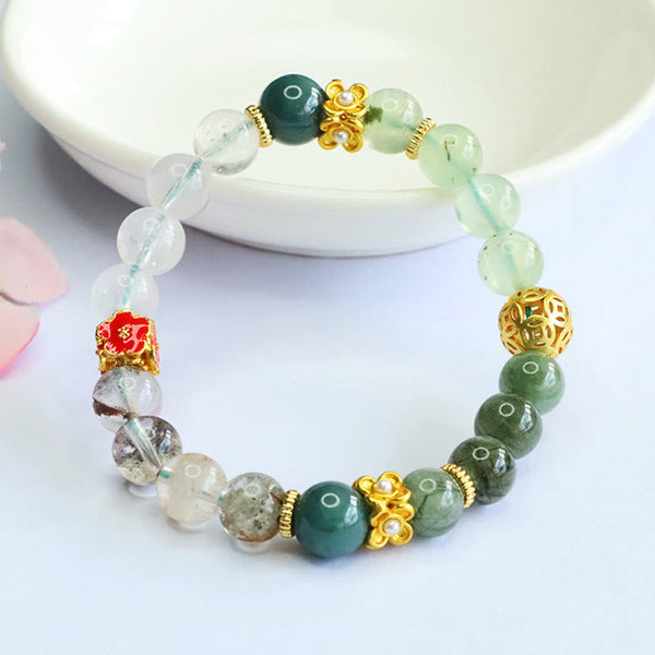 Buddha Stones Natural Green Phantom White Crystal Jade Beads Lucky Bracelet