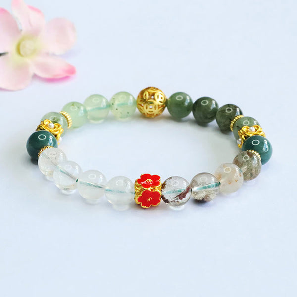 Buddha Stones Natural Green Phantom White Crystal Jade Beads Lucky Bracelet