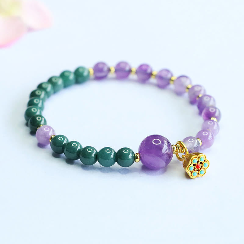 Buddha Stones Natural Lotus Amethyst Jade Balance Bracelet