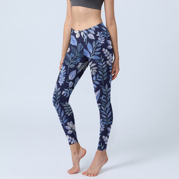 Buddha Stones Purple Leaves Print Gym Leggings Women's Yoga Pants