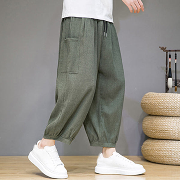 Buddha Stones Casual 7-8 Length Cropped Men's Harem Pants With Side Pockets