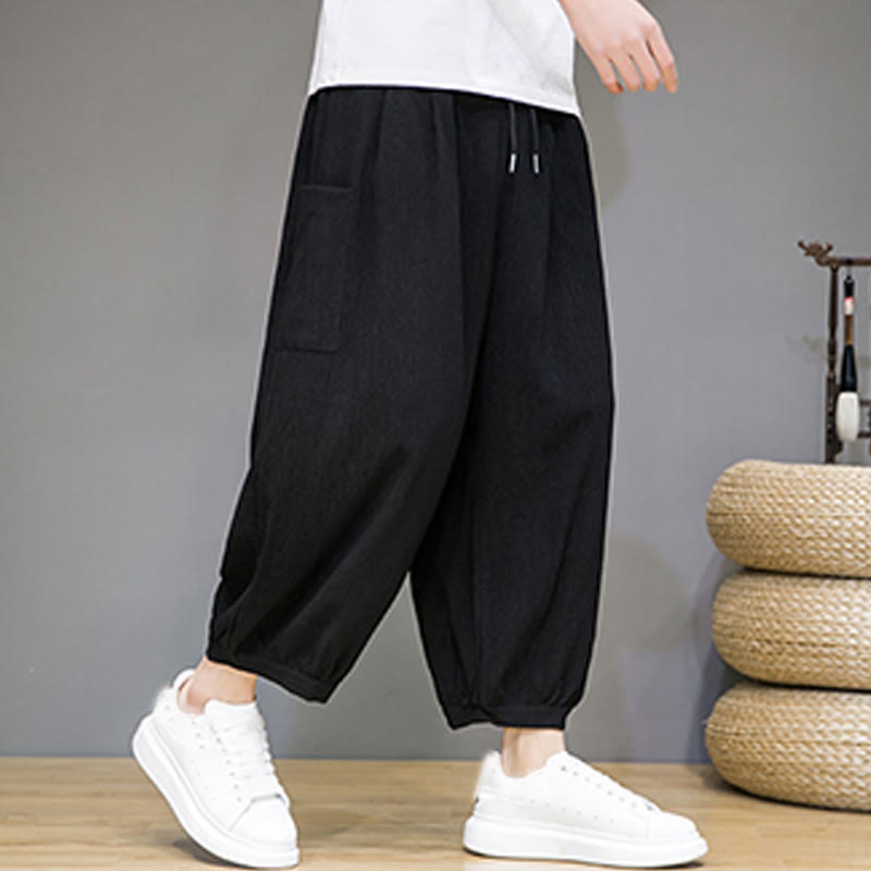 Buddha Stones Casual 7-8 Length Cropped Men's Harem Pants With Side Pockets