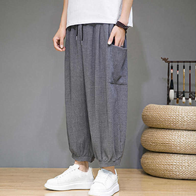 Buddha Stones Casual 7-8 Length Cropped Men's Harem Pants With Side Pockets