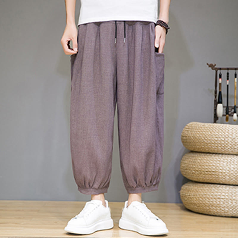 Buddha Stones Casual 7-8 Length Cropped Men's Harem Pants With Side Pockets