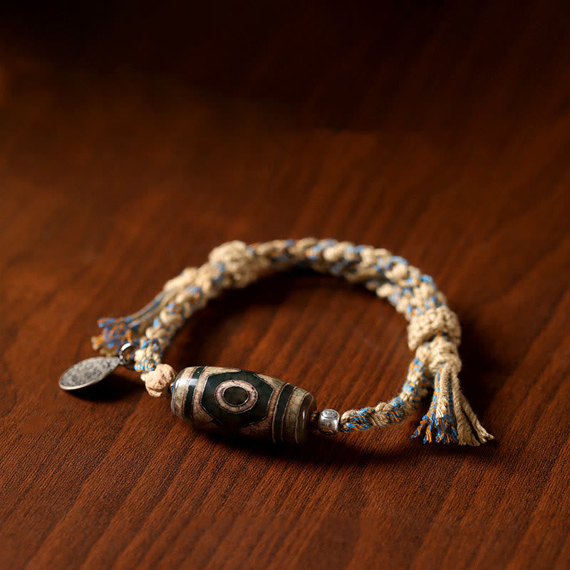 Buddha Stones Handmade Tibetan Dzi Bead Wealth Protection Braided String Bracelet