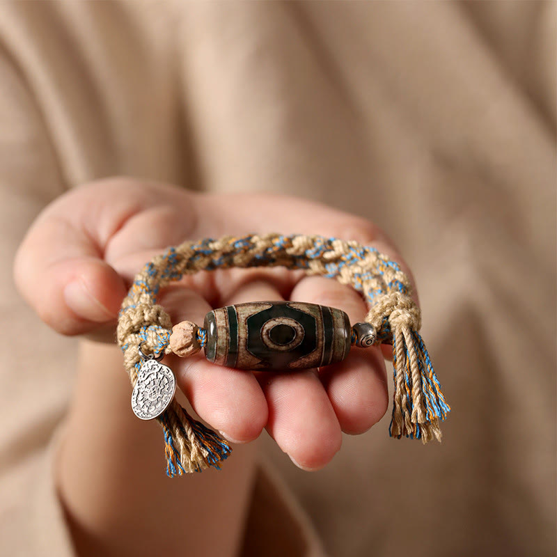 Buddha Stones Handmade Tibetan Dzi Bead Wealth Protection Braided String Bracelet