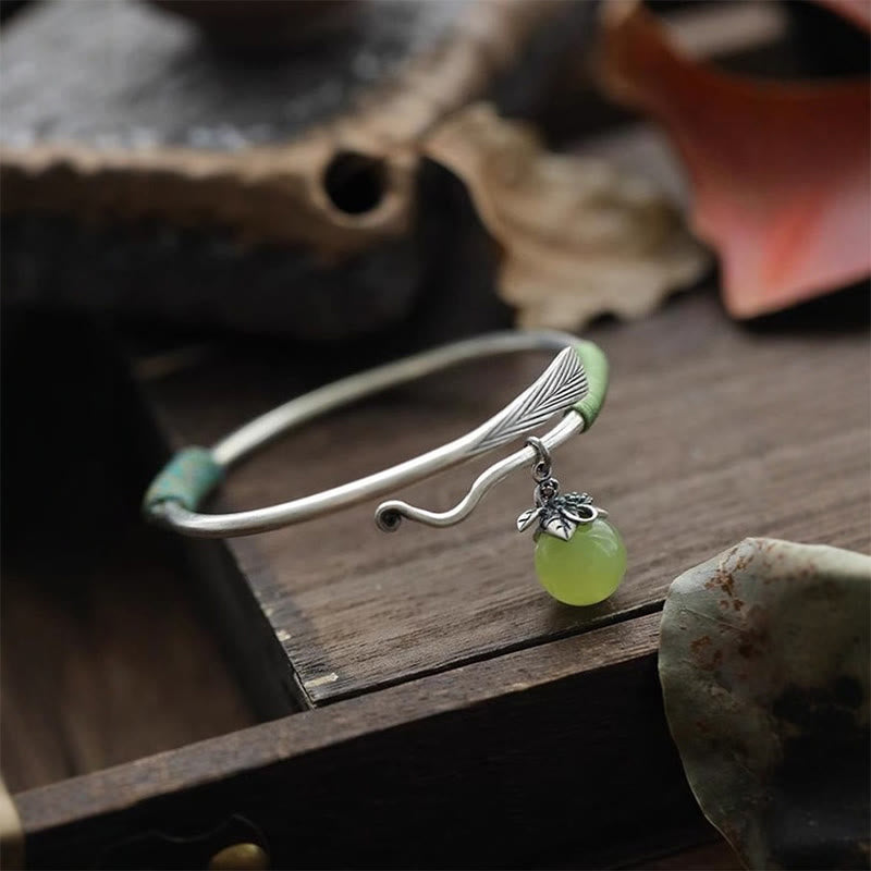 Buddha Stones Copper Alloy Green Bead Charm Luck Cuff Bracelet Bangle
