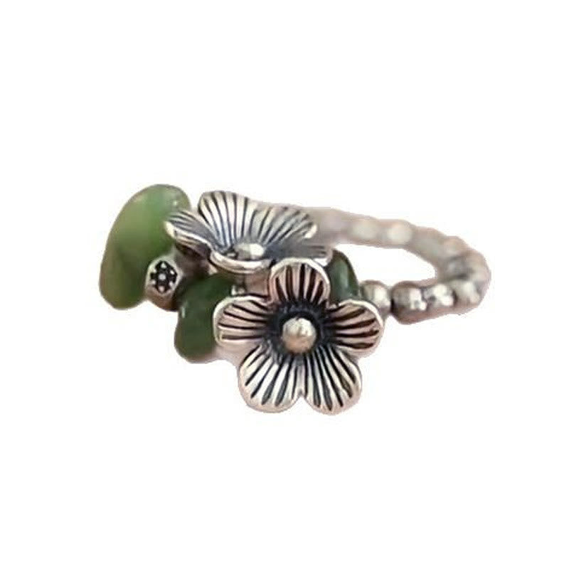 Buddha Stones Flower Pattern Copper Alloy Luck Elastic Rope Ring