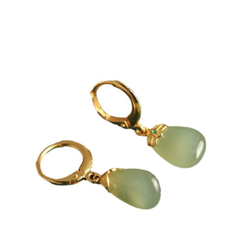 Buddha Stones Green Chalcedony Water Drop Strength Copper Posts Earrings