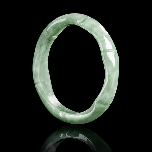 Buddha Stones Natural Bamboo Design Jade Abundance Ring