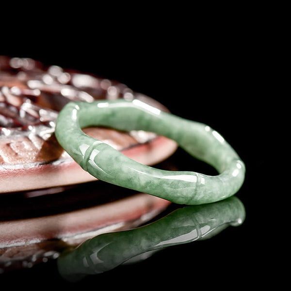 Buddha Stones Natural Bamboo Design Jade Abundance Ring