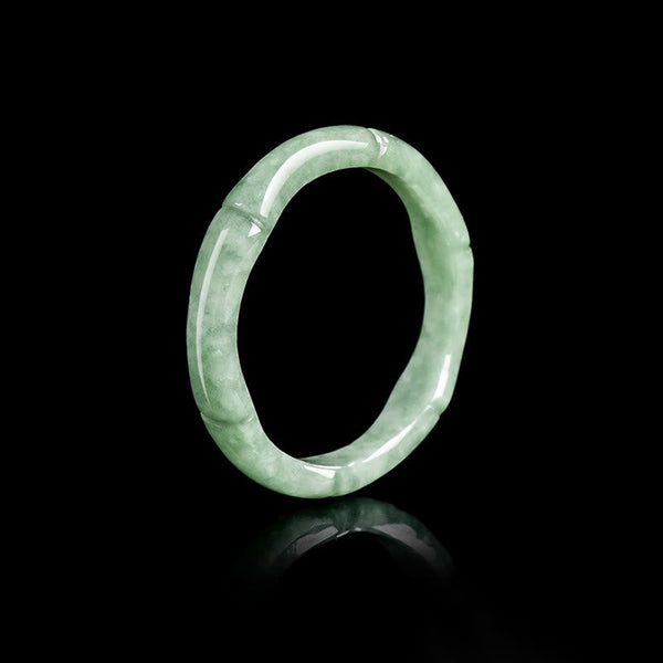 Buddha Stones Natural Bamboo Design Jade Abundance Ring