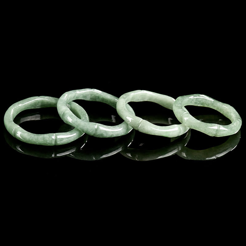 Buddha Stones Natural Bamboo Design Jade Abundance Ring