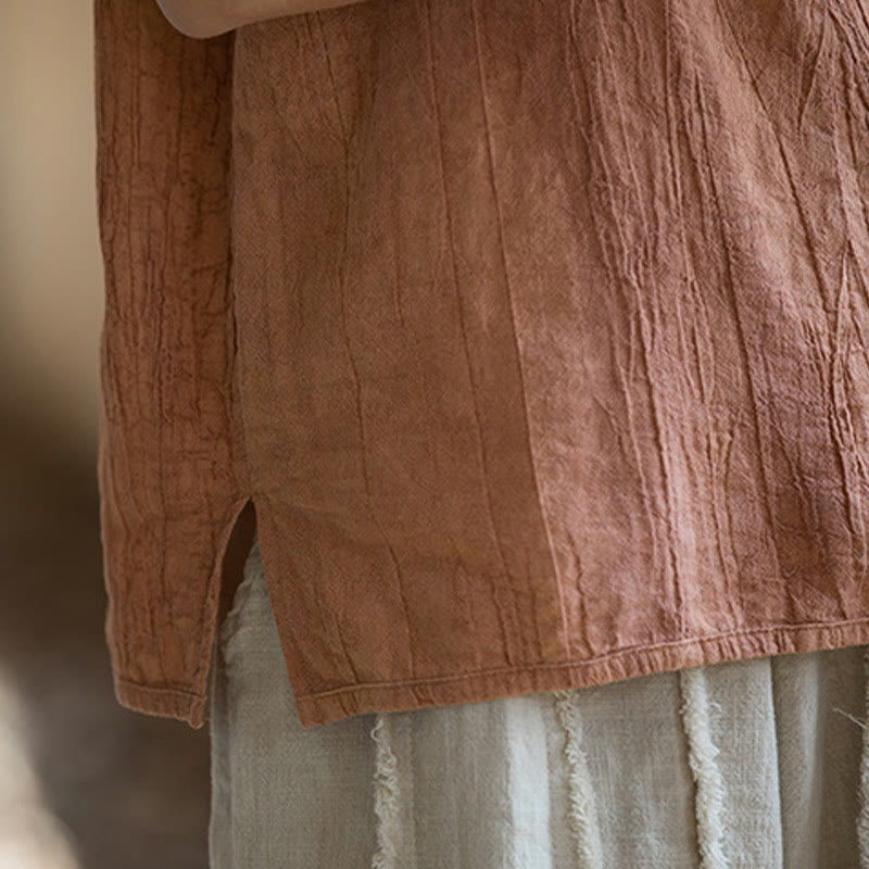 Buddha Stones Summer Tie-dye Frog-Button Ramie Cotton Sleeveless Women's Vest