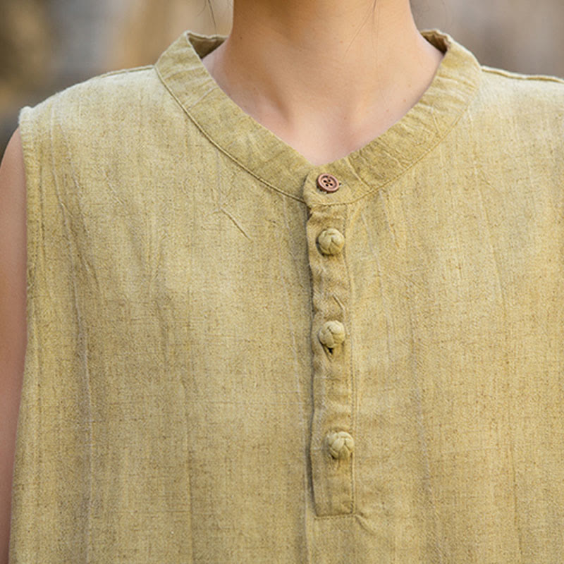 Buddha Stones Summer Tie-dye Buttons Linen Sleeveless Women's Vest