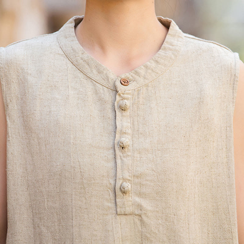 Buddha Stones Summer Tie-dye Buttons Linen Sleeveless Women's Vest