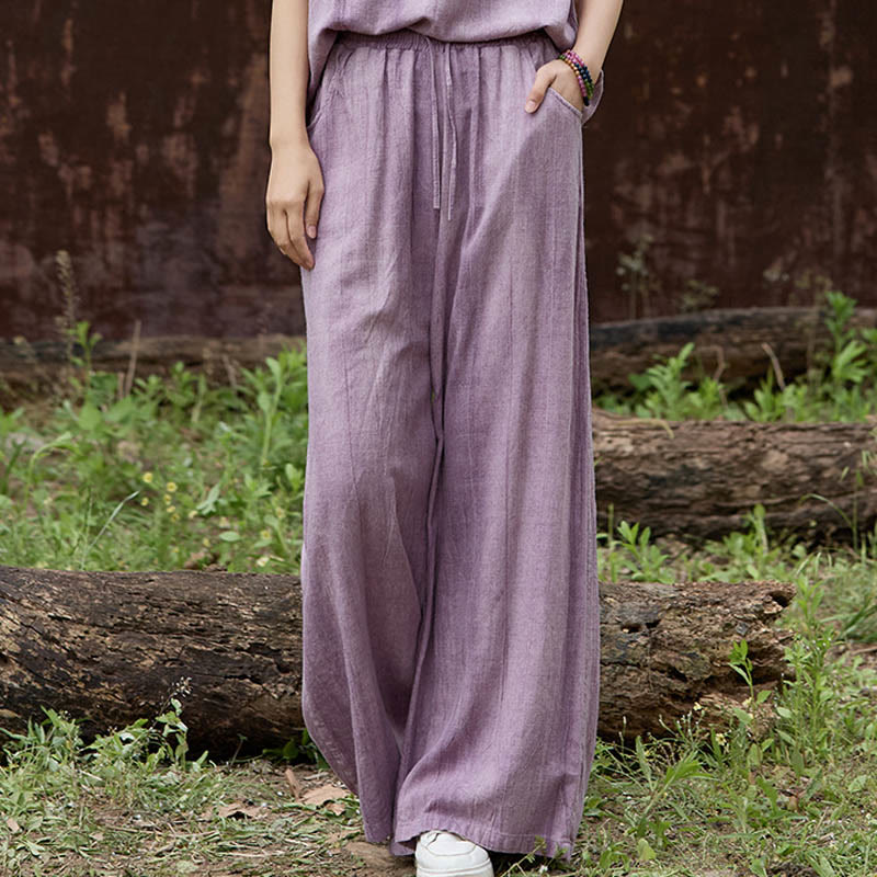 Buddha Stones Casual Tie-Dye Women's Linen Wide Leg Pants With Pockets