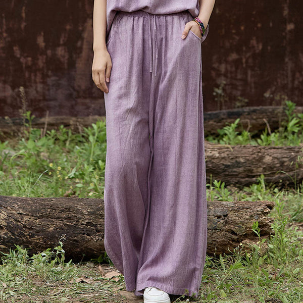 Buddha Stones Casual Tie-Dye Women's Linen Wide Leg Pants With Pockets