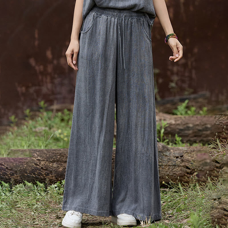 Buddha Stones Casual Tie-Dye Women's Linen Wide Leg Pants With Pockets