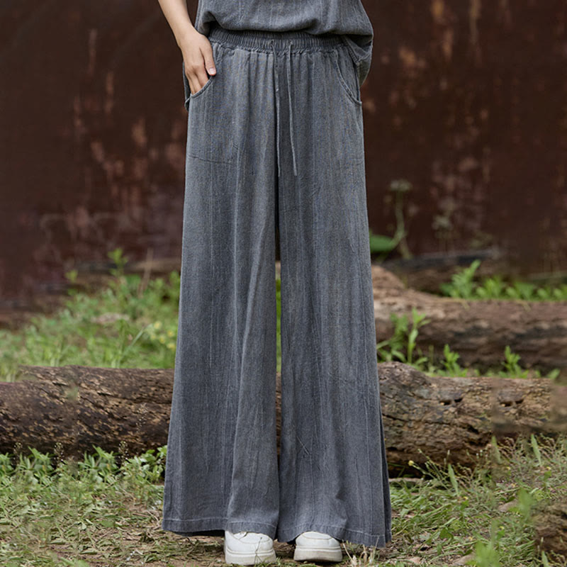 Buddha Stones Casual Tie-Dye Women's Linen Wide Leg Pants With Pockets