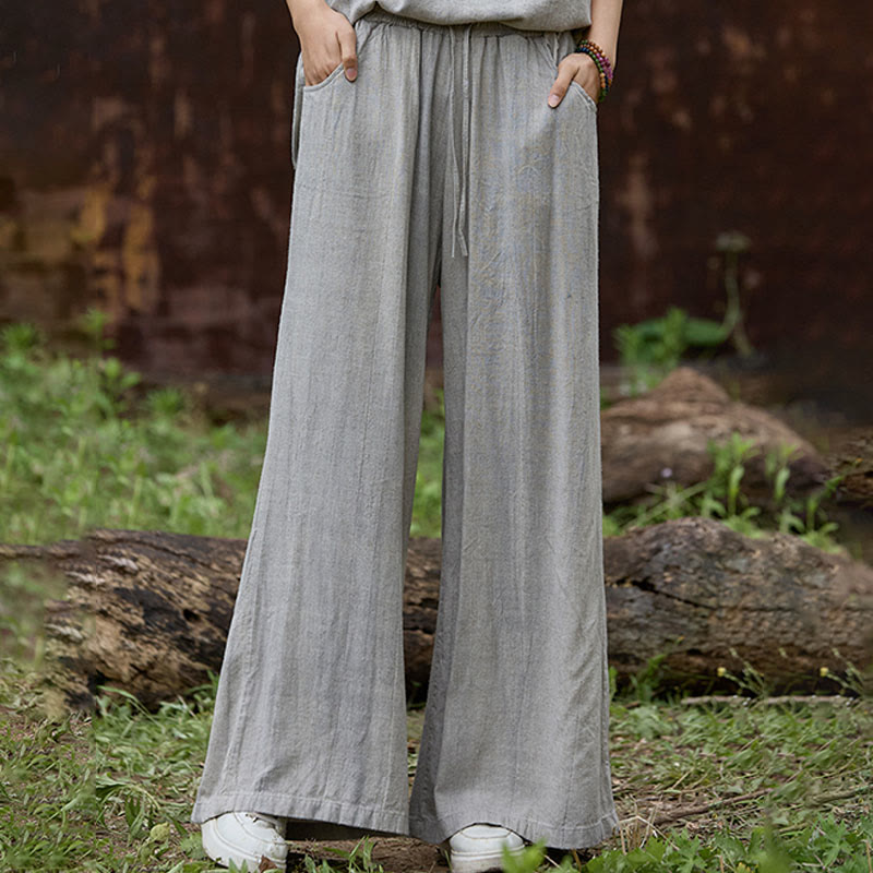 Buddha Stones Casual Tie-Dye Women's Linen Wide Leg Pants With Pockets